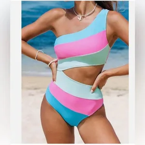 Cupshe Women's Medium M NWT Color Block One Shoulder Cutout One-piece Swimsuit thumbnail 1
