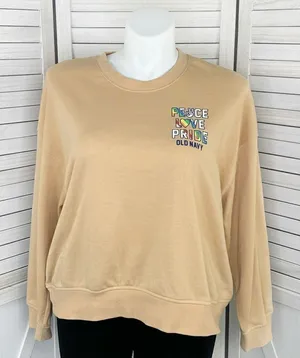 Old Navy Peace Love Pride Crewneck Sweatshirt Peach Tan‎ XXL Plus Size thumbnail 1