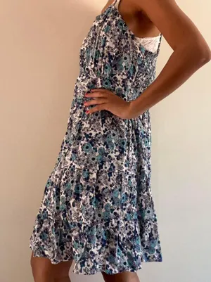 Japna Blue White Floral Dress thumbnail 4