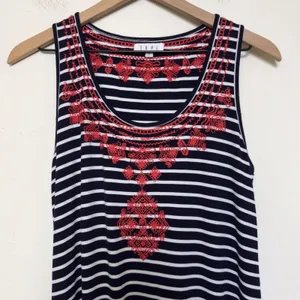 THML‎ Women Maxi Dress Medium Blue White Striped Red Embroidered Boho Resort thumbnail 4