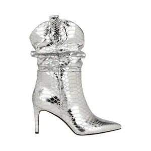 GUESS Benisa Boot Womens 6.5 M Silver Croc Stiletto Heel Western NWOT Slouchy thumbnail 2