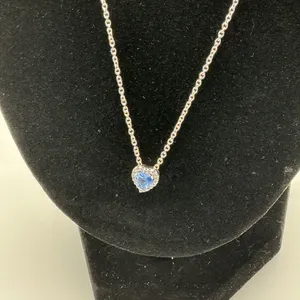 Pandora Blue Heart Halo Necklace Sterling Silver S925 ALE thumbnail 2