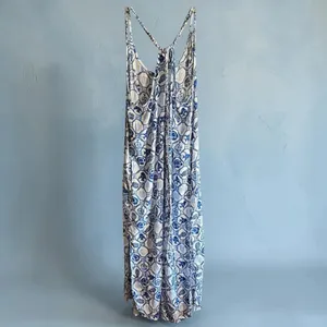 Isaac Mizrahi New York Linen Blend Maxi Dress NWT Blue White thumbnail 6