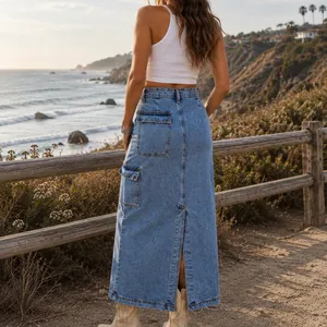 Brandy Melville J. Galt Denim Cargo Maxi Skirt Size Small Medium Wash Western Coastal Cowgirl thumbnail 2