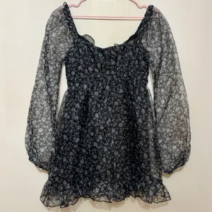 All in Favor Organza Long Sleeve Lined Puff Sleeve Ruffle Mini Dress Floral XS thumbnail 3