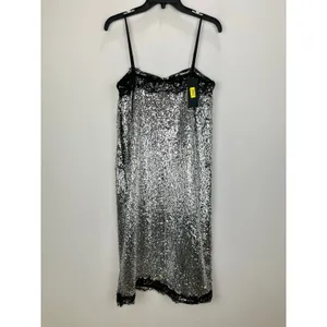 Gianni Bini Lilly Sisto Allegra Sequin Slip Midi Dress Silver Lace Trim US 6 NWT thumbnail 13
