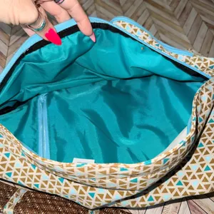 KAVU Rope Sling Backpack Geometric Print Adjustable Strap‎ Teal Tan Brown Travel thumbnail 4
