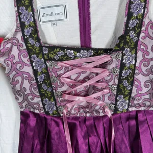 Vtg German Trachtenpoint dirndl Dress 34/XS Purple Lace Up Oktoberfest Cosplay thumbnail 4