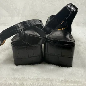 ASOS Design Black Croc Embossed Pointed Toe‎ Slingback Block Heel Pumps Womens 7 thumbnail 10