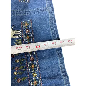 VTG 90s M.P.H. Blues Denim Jumper Dress L Embroidered Animals Safari Pockets NWT thumbnail 10