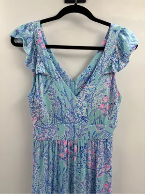 Lilly Pulitzer bohemian preppy ruffle vyra maxi blue long formal dress size 4 thumbnail 5