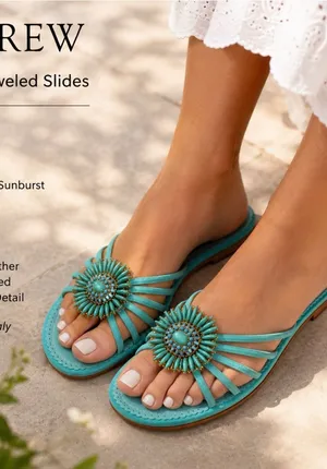 J Crew LYLA ITALIAN LEATHER SLIDES Sz 9 Fabulous Strappy Sandal Turquoise Shoes thumbnail 1