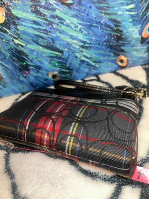 Coach Plaid Signature Wristlet in Red, Black and Tan thumbnail 5