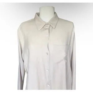 Beige Button Up Blouse Lightweight Relaxed Layering Shirt Women’s Medium thumbnail 3