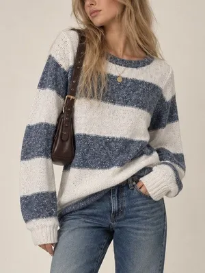 Y2K Abercrombie & Fitch Striped Sweater Womens S Blue White Preppy 2000s Bella thumbnail 1