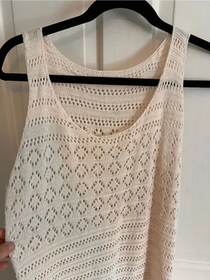 Cupshe Cream Crochet Tank Coverup Dress M thumbnail 4