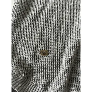 Lauren Ralph Lauren Gray Cotton Waffle-Knit Cowl Neck Logo Pullover Sweater Med thumbnail 5