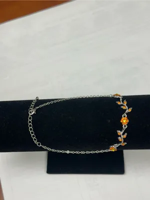 Silver Floral Bracelet with Bright Orange Crystal Accents thumbnail 12
