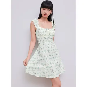 Cider Blue Ditsy Floral Square Neck Ruffle‎ Mini Babydoll Dress Cottage Large NWT thumbnail 2