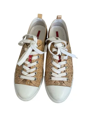 PRADA Tan Patent Leather Laser Cut Sneakers Size 37 / US 7 thumbnail 8