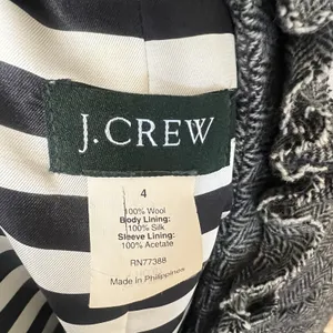 J Crew SZ 4 Women’s Cheshire Ruffle Tie Neck Jacket in Black/White Herringbone thumbnail 10