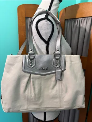 Coach Ivory Leather Tote with Silver Accents thumbnail 1