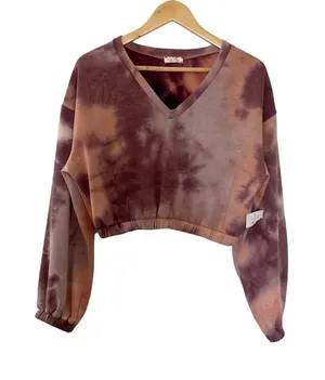 Altar’d State‎ Tie Dye V Neck Cropped Sweatshirt Size L thumbnail 1