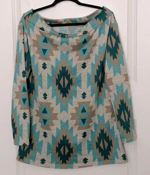 Wrangler Western Geometric Boatneck Top Large Cowgirl thumbnail 1