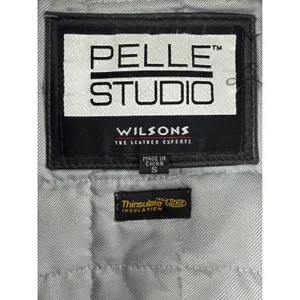Pelle Studio Wilsons Leather Black Double Breasted Pea Coat Thinsulate Small thumbnail 3
