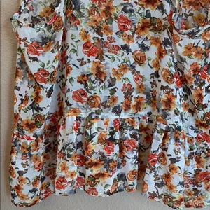 PAPAYA Boho Sleeveless Tank Blouse LARGE Ruffle Hem Lace Orange Floral Feminine thumbnail 8