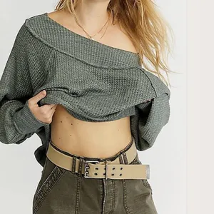 We The Free People Westend Thermal Off-Shoulder Army‎ Green Sweater thumbnail 2