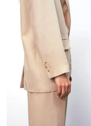 ZARA NEW Women's Size Beige One-Buttoned Long Sleeve Oversized Blazer Jacket Tan thumbnail 9
