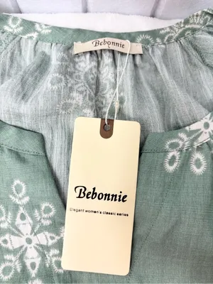 Bebonnie Boho Embroidered Tunic Top - Sage‎ Green Size L NEW thumbnail 7