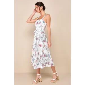 NWT Lulus Sunny Posture Ivory Floral Sleeveless Midi Dress Resort Cruise Size S thumbnail 8
