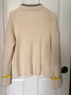 Maeve Anthropologie Contrast Trim Mock Neck Ribbed Sweater M Ivory thumbnail 4