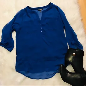 Express sheer blouse royal blue size XS thumbnail 1