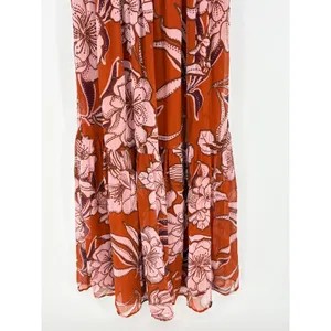 Patrons of‎ Peace Floral Midi Dress Medium Rust Pink Smocked Puff Sleeve Boho thumbnail 4