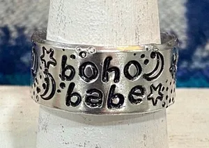 Handmade and Hand-Stamped Boho Babe Silver Adjustable Ring thumbnail 1