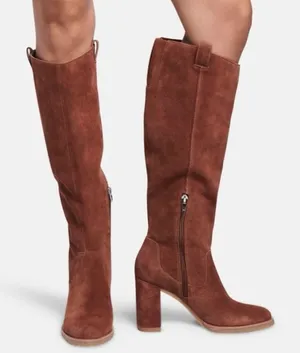 Dolce Vita knee high suede boots brandy leather heel sarie western riding thumbnail 1