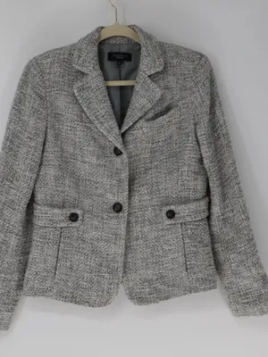 Talbots Tweed Blazer Size 10 Gray Textured Tailored Jacket Preppy Old Money thumbnail 1