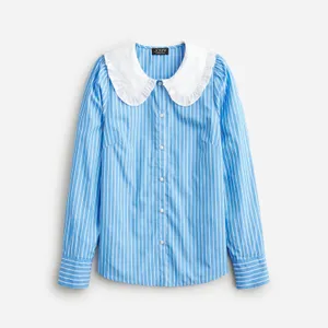 J Crew Ruffle Collar Poplin Shirt Blue Stripe Preppy Office 100% Cotton Womens 8 thumbnail 2