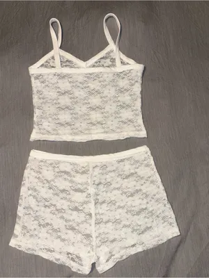 Shein Two Piece Set White Lace, Low Rise Shorts and Tank Top, Festival/Rave, S thumbnail 9