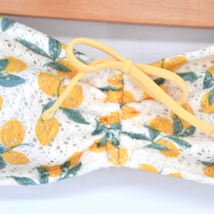 NEW Hollister Swim Crochet Bandeau Bikini Top Lemon Print White Yellow L thumbnail 4