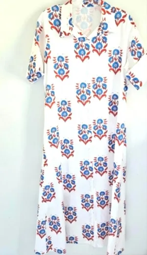 Folk art print red, white, blue maxi dress thumbnail 1