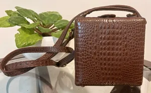 ACCESS Vintage Brown Crocodile Embossed Structured Satchel Shoulder Bag Purse thumbnail 1