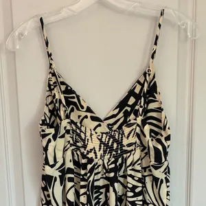 Patrons of‎ Peace Womens Black Cream Tropical Leaf Smocked Midi Dress Summer S thumbnail 4