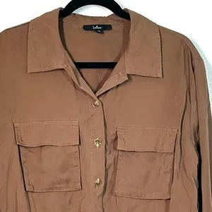 L Lulus Eldora Brown Cropped Utility Jacket Full Zip Top Safari Women's thumbnail 6