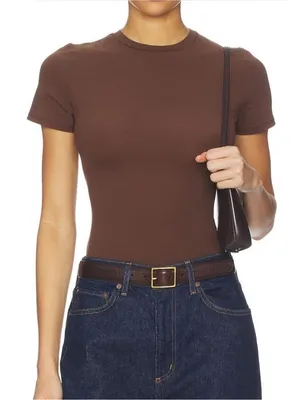 SKIMS Fits Everybody Short Sleeve Tee in Cocoa size XL Crewneck Brown thumbnail 1