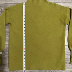 Cottagecore Mock Neck Puff Sleeve Sweater‎ Crystal Button Cuffs Olive Green Sz M thumbnail 10