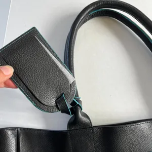 Black Deertan Cowhide Leather Tote Bag Teal Trim Classic Minimalist Purse‎ thumbnail 7